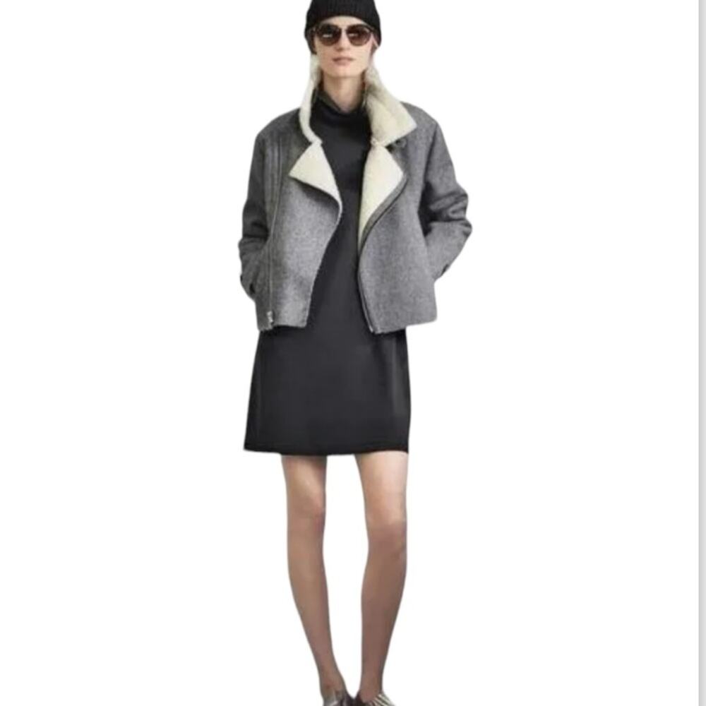 J.O.A shearling moto jacket lined raw edge moto biker neutral Sherpa cropped